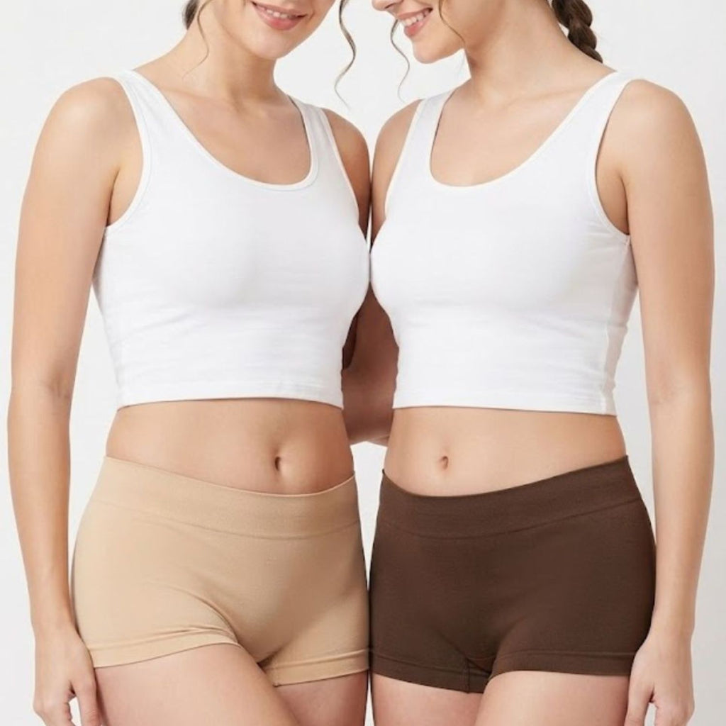 Premium Mid Waist Seamless Shorts for Girls and Women Spandex Boy Shorts Panties (Pack of 2)(2011-SK-BR)