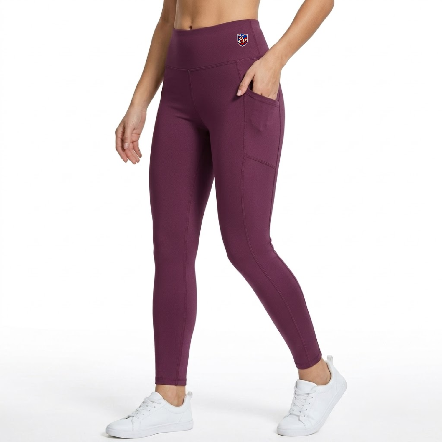 Elen Vosky Women's High Waist Double Pocket Leggings | Stretch Workout Tights | Tummy Control Activewear Yoga Pants for Gym, Running, Fitness & Training