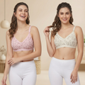 Elen Vosky Women Bra combo Pack of 2 | Seamless Non-Padded Bra with Lace Bottom Band | Breathable Cotton Lycra Fabric | All-Day Comfort