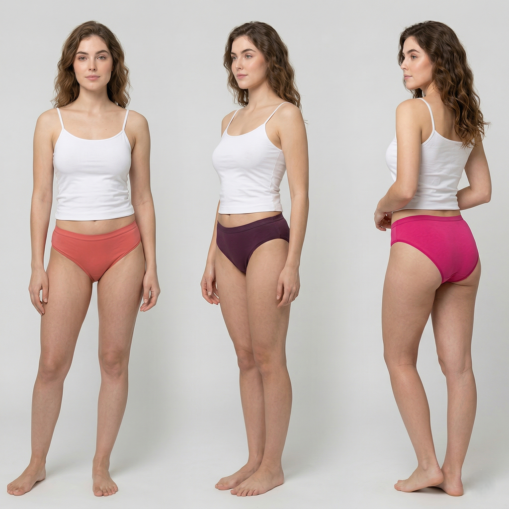 Elen Vosky Women’s Cotton Hipster Panties Pack of 3 | Breathable Cotton Lycra Fabric | Mid Rise Comfort Fit | Full Coverage Innerwear | Stretch Waistband | Anti Odor, Everyday Wear