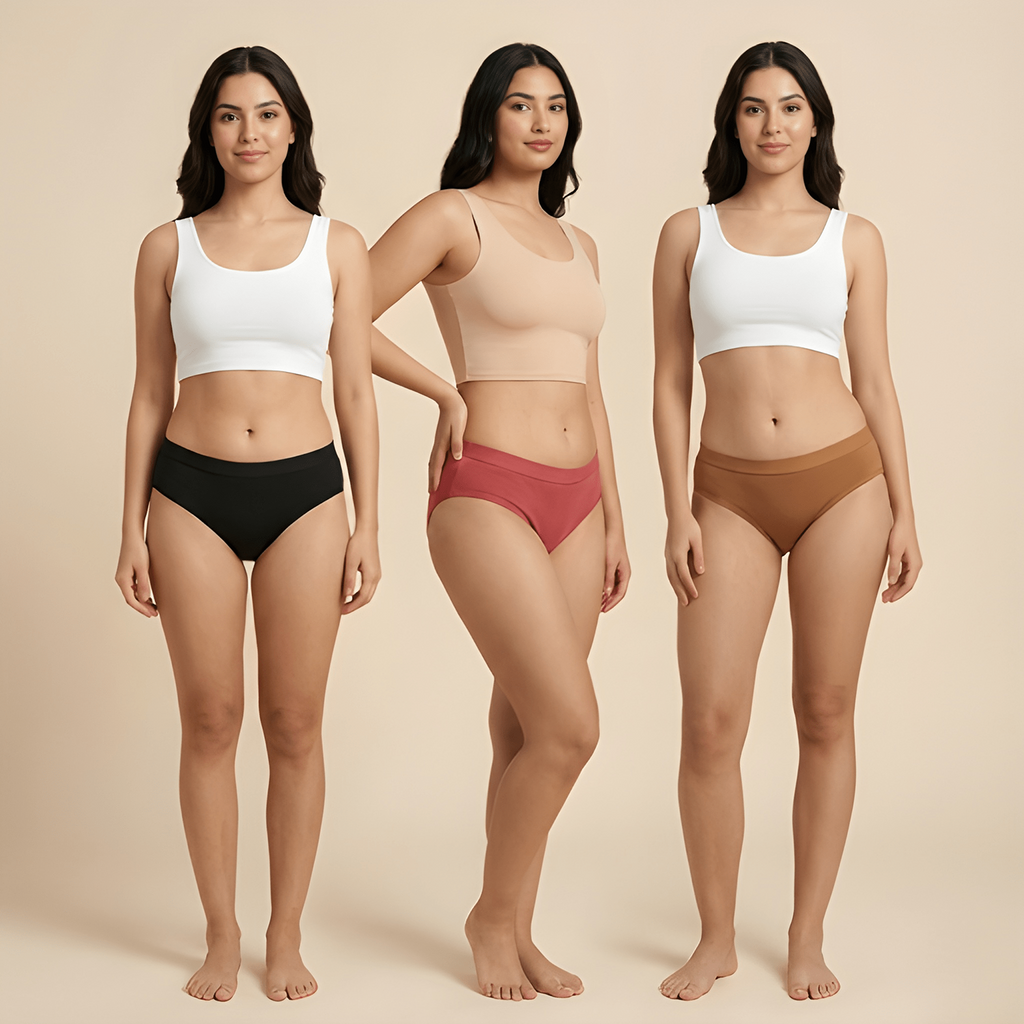Elen Vosky Women Cotton Panties Pack of 3 | Breathable Cotton Lycra Fabric | Full Coverage Panty Set | Mid Rise Stretch Fit | Anti Odor & Sweat Absorbent | women innerwear