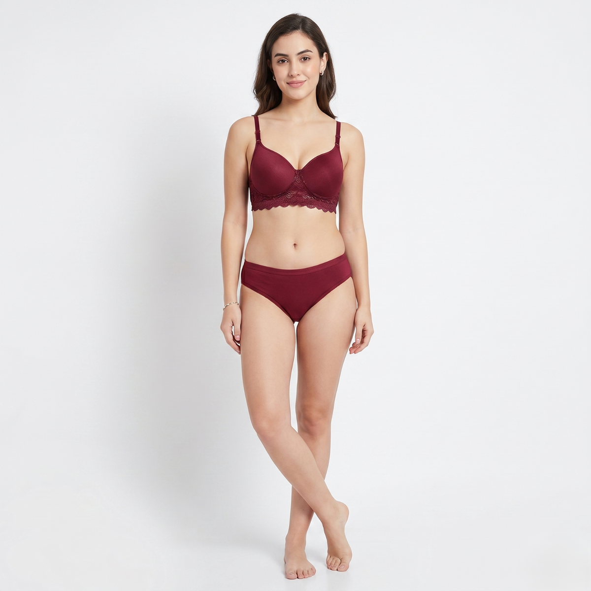 Elen Vosky Women’s Lingerie Set | Panty Set with Strappy Detailing | Breathable Cotton Lycra Fabric | Seamless Padded Bra with Lace Bottom Band
