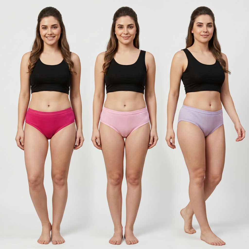 Elen Vosky Women Hipster Panties Pack of 3 | Breathable Cotton Lycra Fabric | Full Coverage Mid Rise Comfort Fit | Stretch Waistband | Anti Odor Everyday Wear