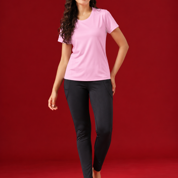 Women Gym Wear Set | Round Neck Half Sleeve T-Shirt & Leggings Combo | Comfortable Yoga, Workout, Running Set for Women
