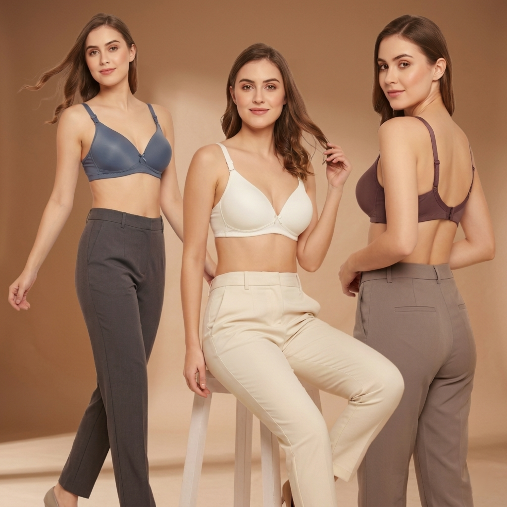 Elen Vosky Bra for Women | Seamless, Padded Bra | Comfortable Everyday Wear | Lightly Lined Wireless Support | Breathable Cotton Lycra Fabric (Pack of 3)