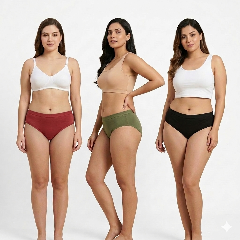 Elen Vosky Women Hipster Panties Pack of 3 | Breathable Cotton Lycra Fabric | Full Coverage Mid Rise Comfort Fit | Stretch Waistband | Anti Odor Everyday Wear