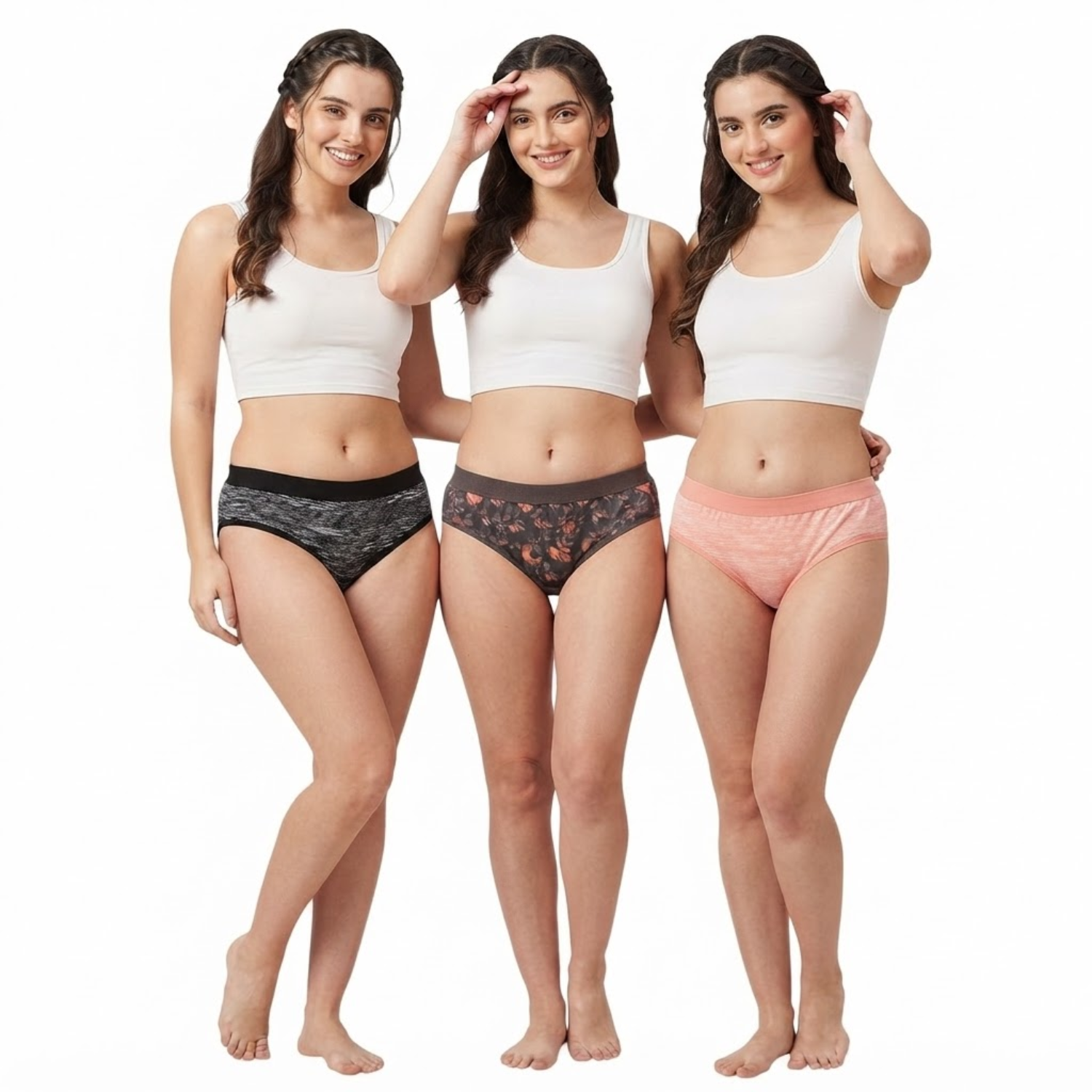 Elen Vosky Soft Cotton  Panties for Women (Pack of 3) | Mid Rise Full Coverage Hipster Panties | Soft Stretch Waistband | Anti Odor Comfortable Everyday Wear (Large)