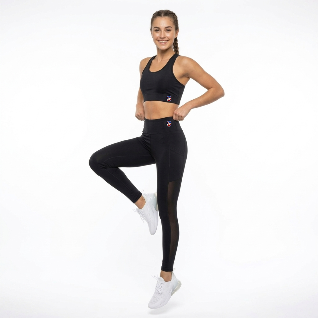 Elen Vosky Women Gym Wear Set | Sports Bra & High Waist Leggings with Side Pockets | Stretch Activewear Co-Ord for Workout, Yoga, Training & Running
