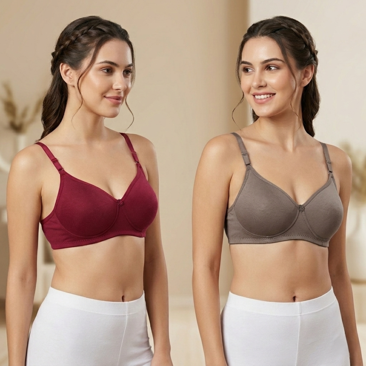 Elen Vosky Bra for Women | Seamless, Padded Bra | Comfortable Everyday Wear | Push-Up Seamless Adjustable Shoulder Bra| Lightly Lined Wireless Support | Breathable Cotton Lycra Fabric Pack of 2