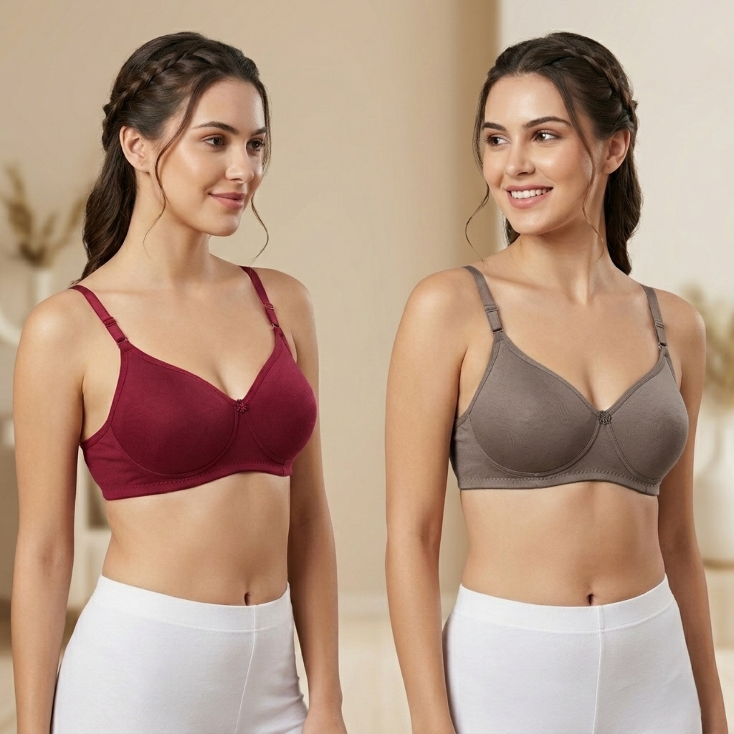 Elen Vosky Bra for Women | Seamless, Padded Bra | Comfortable Everyday Wear | Push-Up Seamless Adjustable Shoulder Bra| Lightly Lined Wireless Support | Breathable Cotton Lycra Fabric Pack of 2