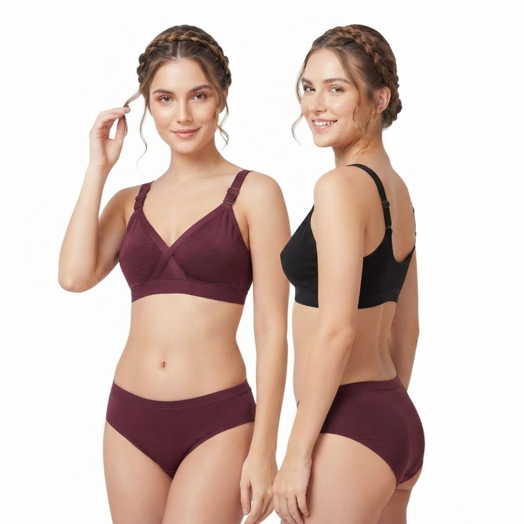 Elen Vosky Bra for Women (Pack of 2) | Seamless Non-Padded Bra|Breathable Cotton Fabric | Comfortable Everyday Wear | Wireless Support
