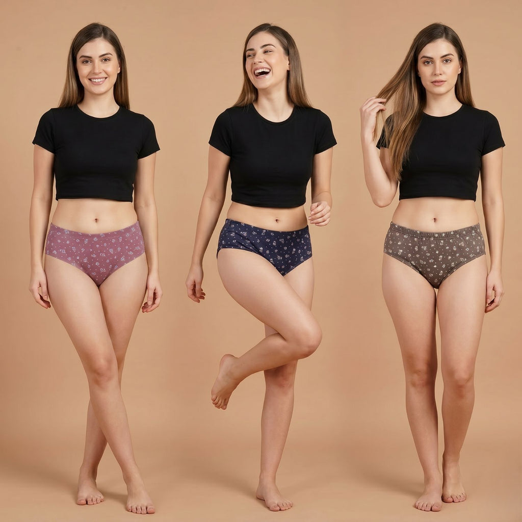 Elen Vosky Women’s Hipster Panties Pack of 3 | Breathable Cotton Lycra Fabric | Full Coverage Innerwear | Mid Rise Comfort Fit | women innerwear