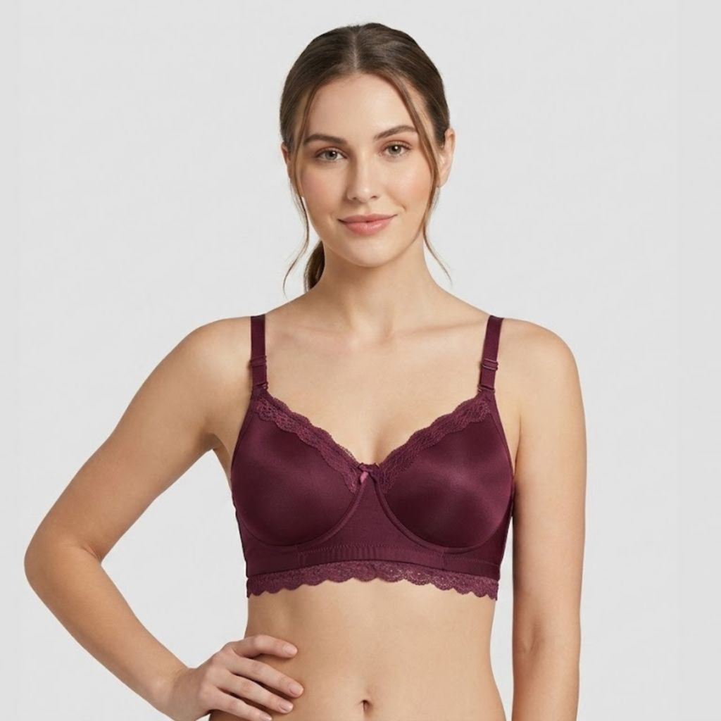 Elen Vosky Lace Design Bra for Women | Seamless Padded Bra with Lace Bottom Band | Wireless T-Shirt Bra | Comfortable Everyday Wear | Breathable Cotton Lycra Fabric