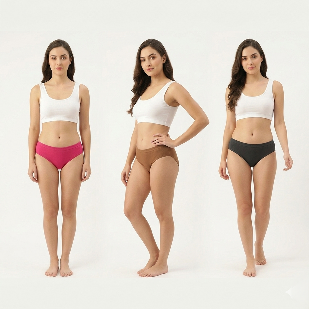 Elen Vosky Women’s Cotton Hipster Panties Pack of 3 | Breathable Cotton Lycra Fabric | Mid Rise Comfort Fit | Full Coverage Innerwear | Stretch Waistband | Anti Odor, Everyday Wear