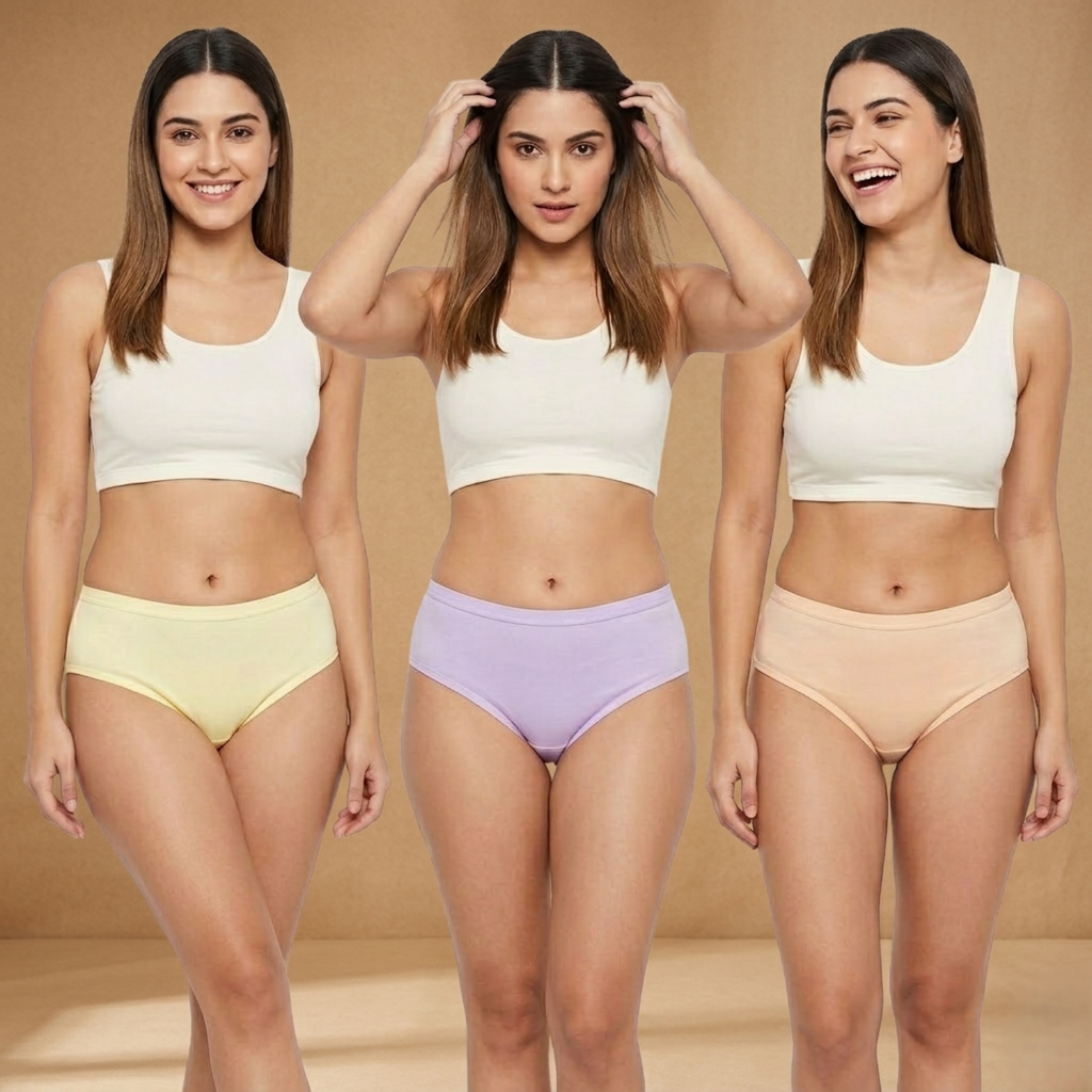 Elen Vosky Women Hipster Panties Pack of 3 | Breathable Cotton Lycra Fabric | Full Coverage Mid Rise Comfort Fit | Stretch Waistband | Anti Odor Everyday Wear