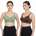 Elen Vosky Lace Design Bra for Women(Pack of 2) | Seamless Padded Bra with Lace Bottom Band | Wireless T-Shirt Bra | Comfortable Everyday Wear | Breathable Cotton Lycra Fabric