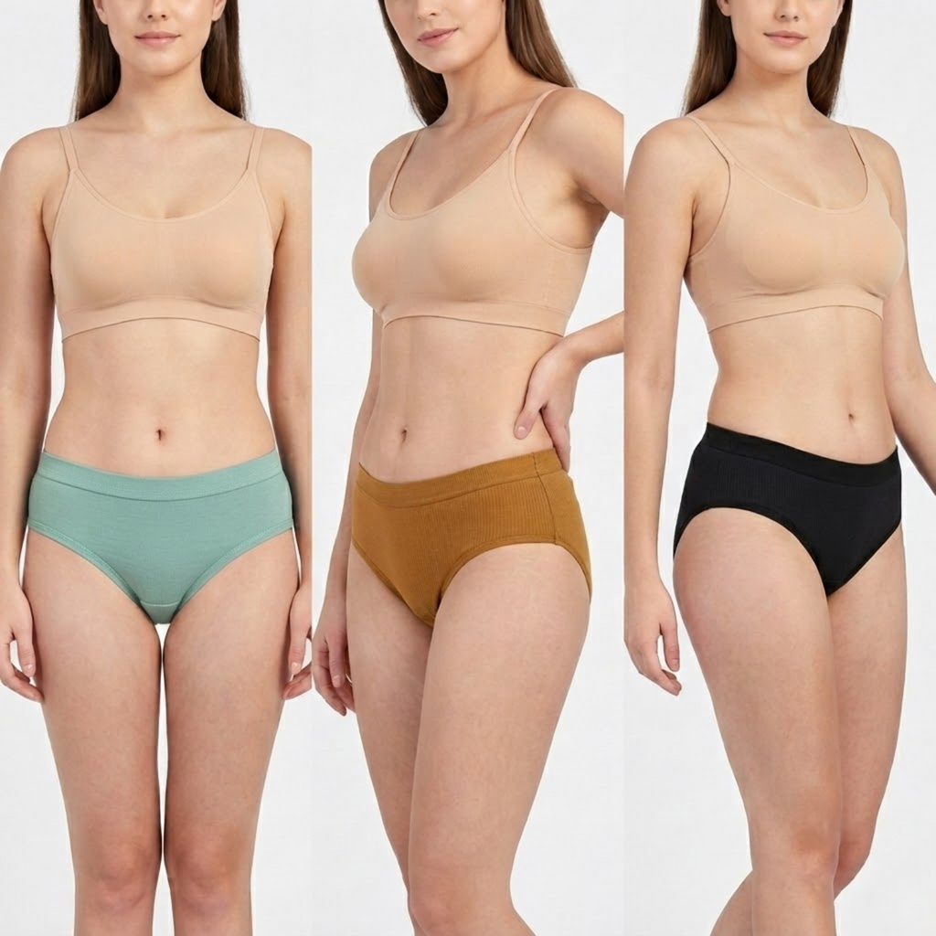 Elen Vosky Women Cotton Panties Pack of 3 | Breathable Cotton Lycra Fabric | Full Coverage Panty Set | Mid Rise Stretch Fit | Anti Odor & Sweat Absorbent | women innerwear