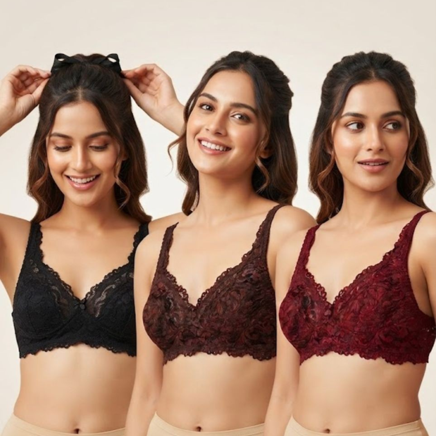 Non-Padded Bra for women | Full Lace & Floral Design | Wire-Free Comfortable Everyday Bra | Adjustable Straps | Lightweight Breathable Lingerie(Pack of 3)