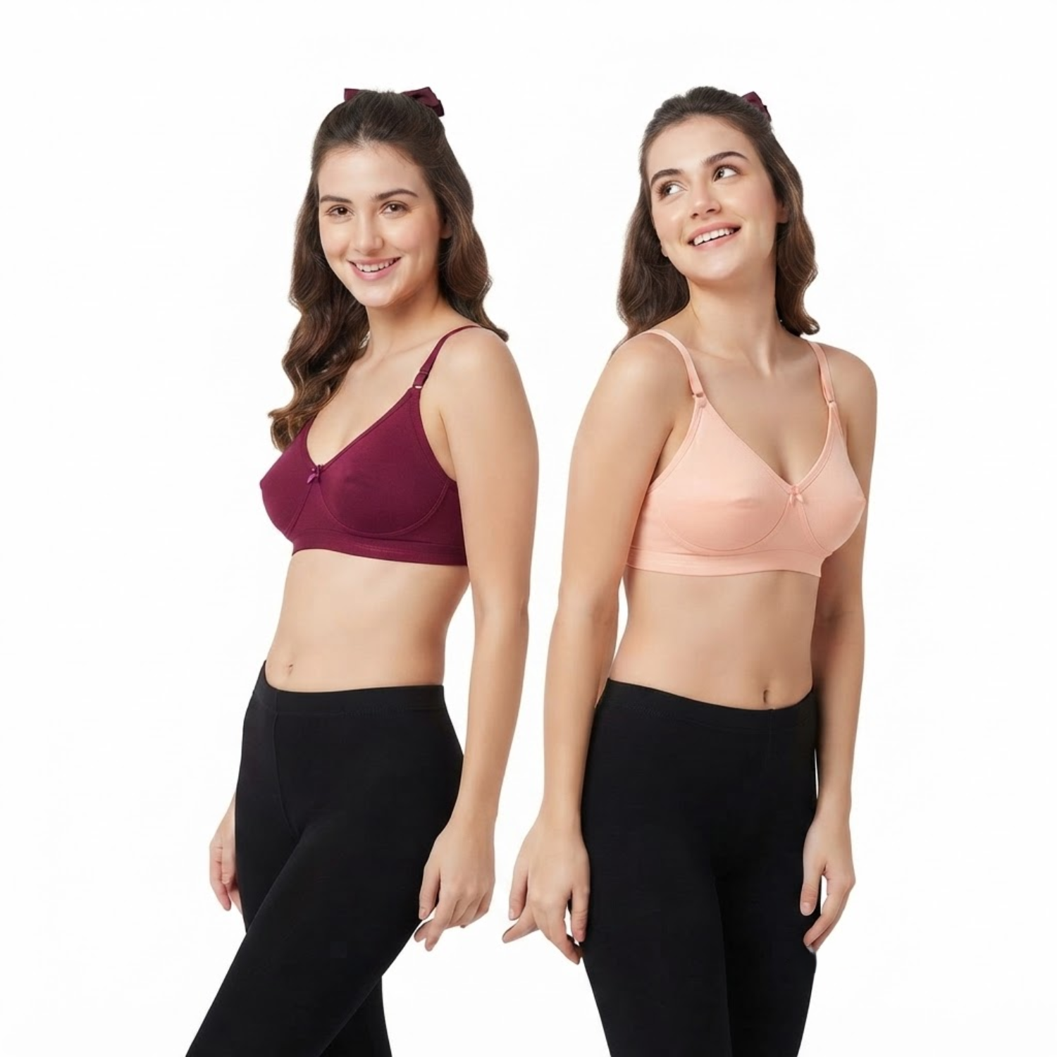Elen Vosky Non-Padded Bra for Women (Pack of 2) | Seamless Wireless | 3-Hook Back Closure | Adjustable Shoulder Straps | Breathable Cotton Fabric | Everyday Wear