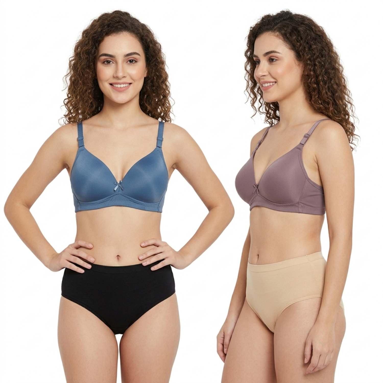 Elen Vosky Bra for Women (Pack of 2)| Seamless, Padded Bra | Comfortable Everyday Wear | Lightly Lined Wireless Support | Breathable Cotton Lycra Fabric