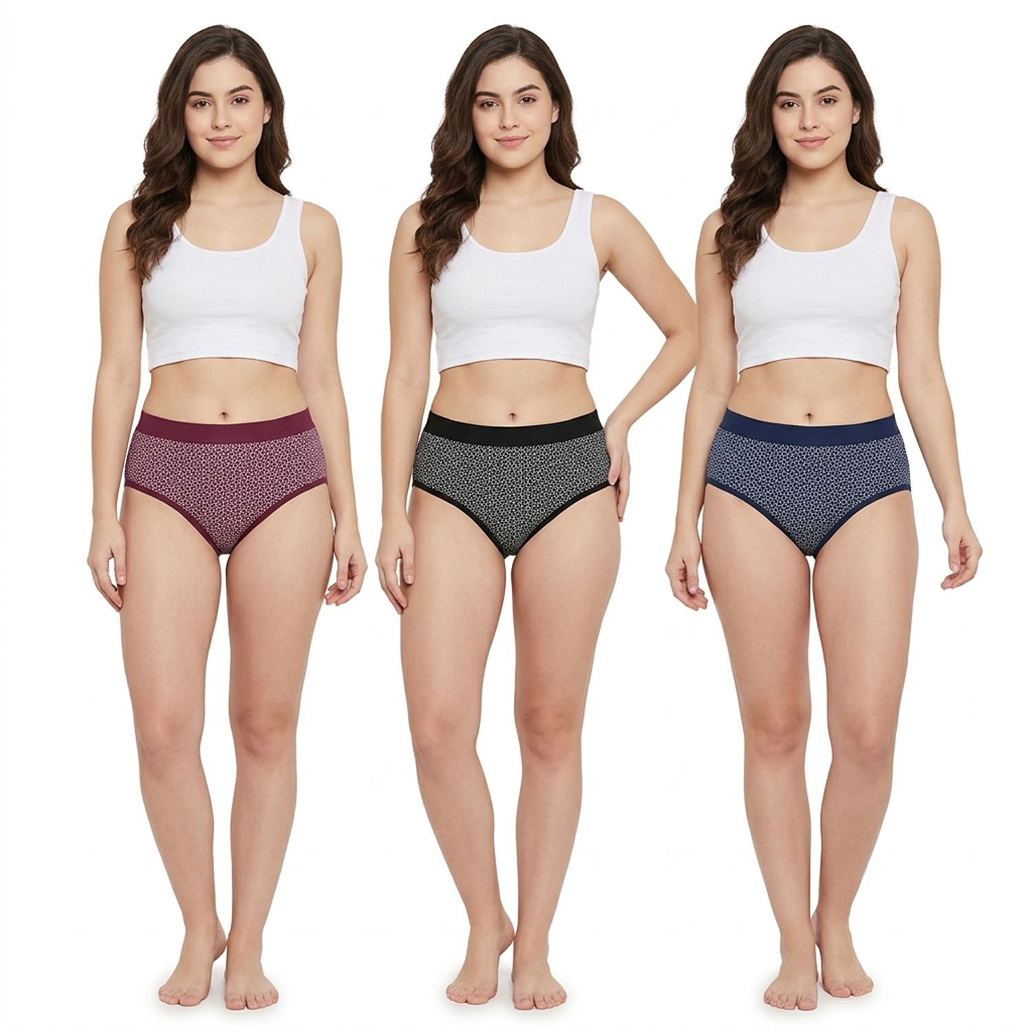 Elen Vosky Cotton Lycra Panties for Women Pack of 3 | Mid Rise Full Coverage Hipster Panties | Soft Stretch Waistband | Anti Odor Comfortable Everyday Wear