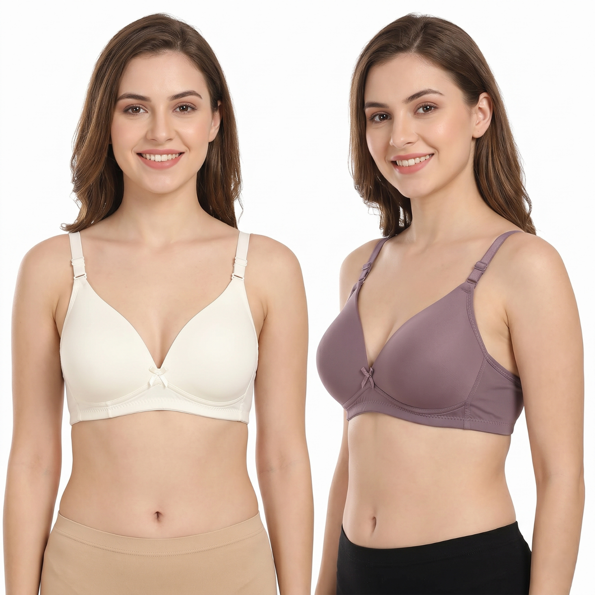 Elen Vosky Bra for Women (Pack of 2)| Seamless, Padded Bra | Comfortable Everyday Wear | Lightly Lined Wireless Support | Breathable Cotton Lycra Fabric