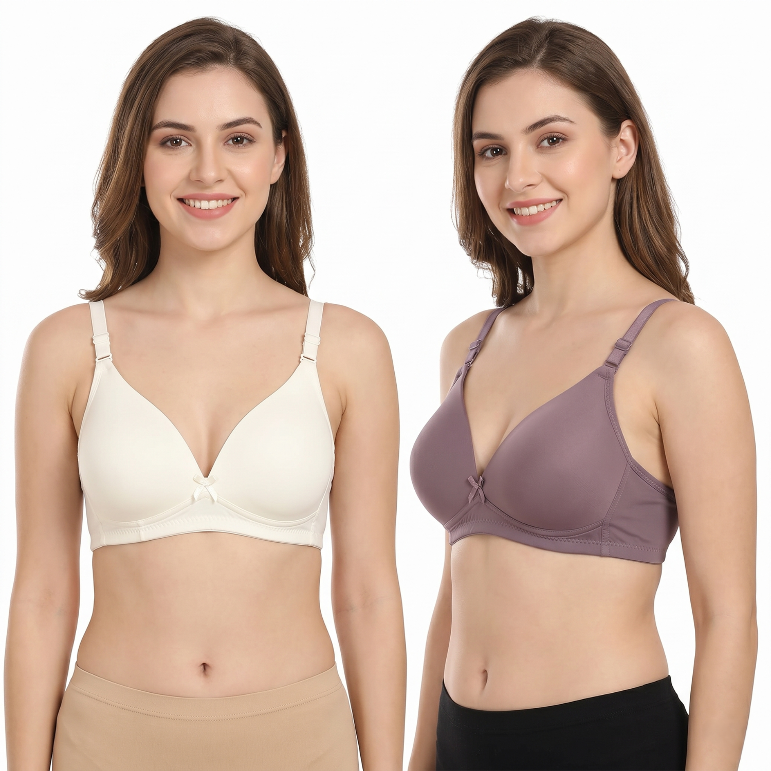 Elen Vosky Bra for Women (Pack of 2)| Seamless, Padded Bra | Comfortable Everyday Wear | Lightly Lined Wireless Support | Breathable Cotton Lycra Fabric