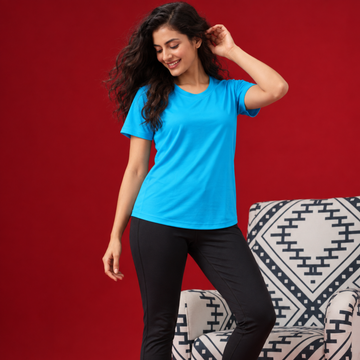 Women Gym Wear Set | Round Neck Half Sleeve T-Shirt & Leggings Combo | Comfortable Yoga, Workout, Running Set for Women