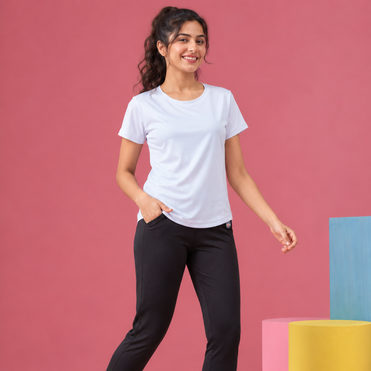 Women Gym Wear Set | Round Neck Half Sleeve T-Shirt & Leggings Combo | Comfortable Yoga, Workout, Running Set for Women