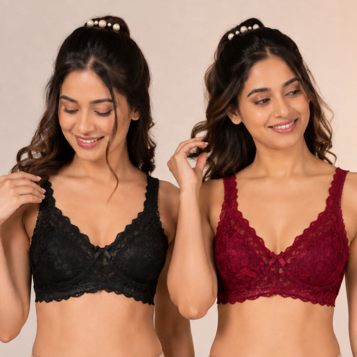Non-Padded Bra for women | Full Lace & Floral Design | Wire-Free Comfortable Everyday Bra | Adjustable Straps | Lightweight Breathable Lingerie(Pack of 2)