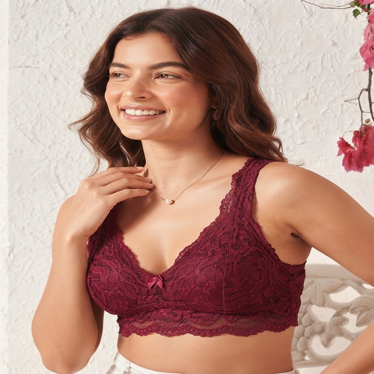 Non-Padded Bra for women | Full Lace & Floral Design | Wire-Free Comfortable Everyday Bra | Adjustable Straps | Lightweight Breathable Lingerie(Pack of 1)
