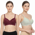 Elen Vosky Lace Design Bra for Women(Pack of 2 | Seamless Padded Bra with Lace Bottom Band | Adjustable strap bra | Comfortable Everyday Wear | Breathable Cotton Lycra Fabric
