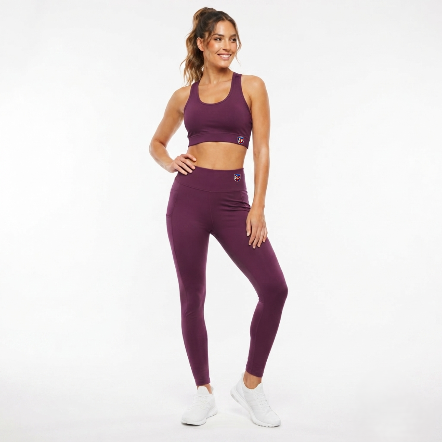Elen Vosky Women's Activewear Set | Criss Cross Back & High Waist Leggings with Side Pockets | Stretch Workout Outfit for Yoga, Gym, Running & Fitness