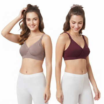 Elen Vosky Bra for Women (Pack of 2) | Seamless Non-Padded Bra|Breathable Cotton Fabric | Comfortable Everyday Wear | Wireless Support