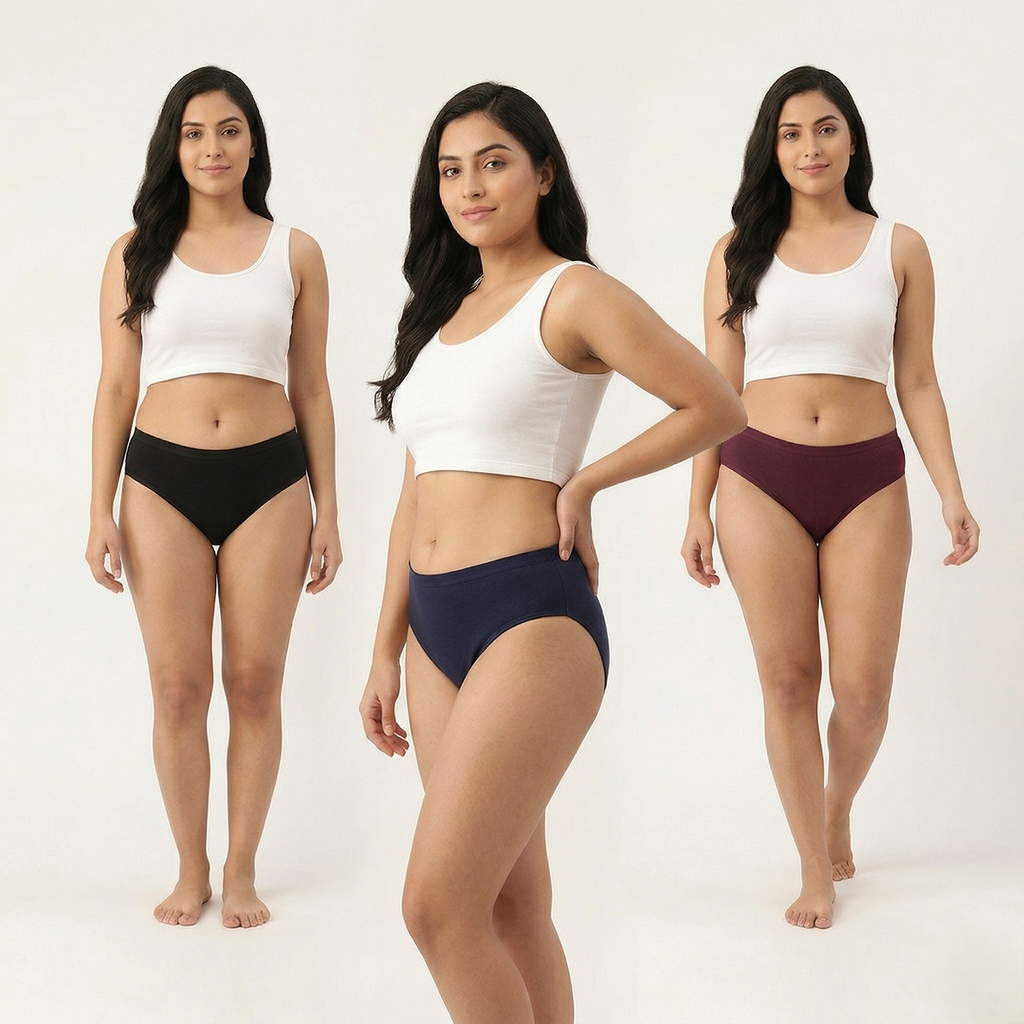 Elen Vosky Women Hipster Panties Pack of 3 | Breathable Cotton Lycra Fabric | Full Coverage Mid Rise Comfort Fit | Stretch Waistband | Anti Odor Everyday Wear