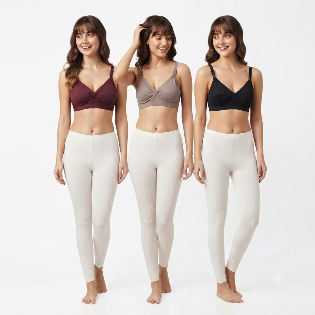 Elen Vosky Bra for Women (Pack of 3) | Seamless Non-Padded Bra|Breathable Cotton Fabric | Comfortable Everyday Wear | Wireless Support