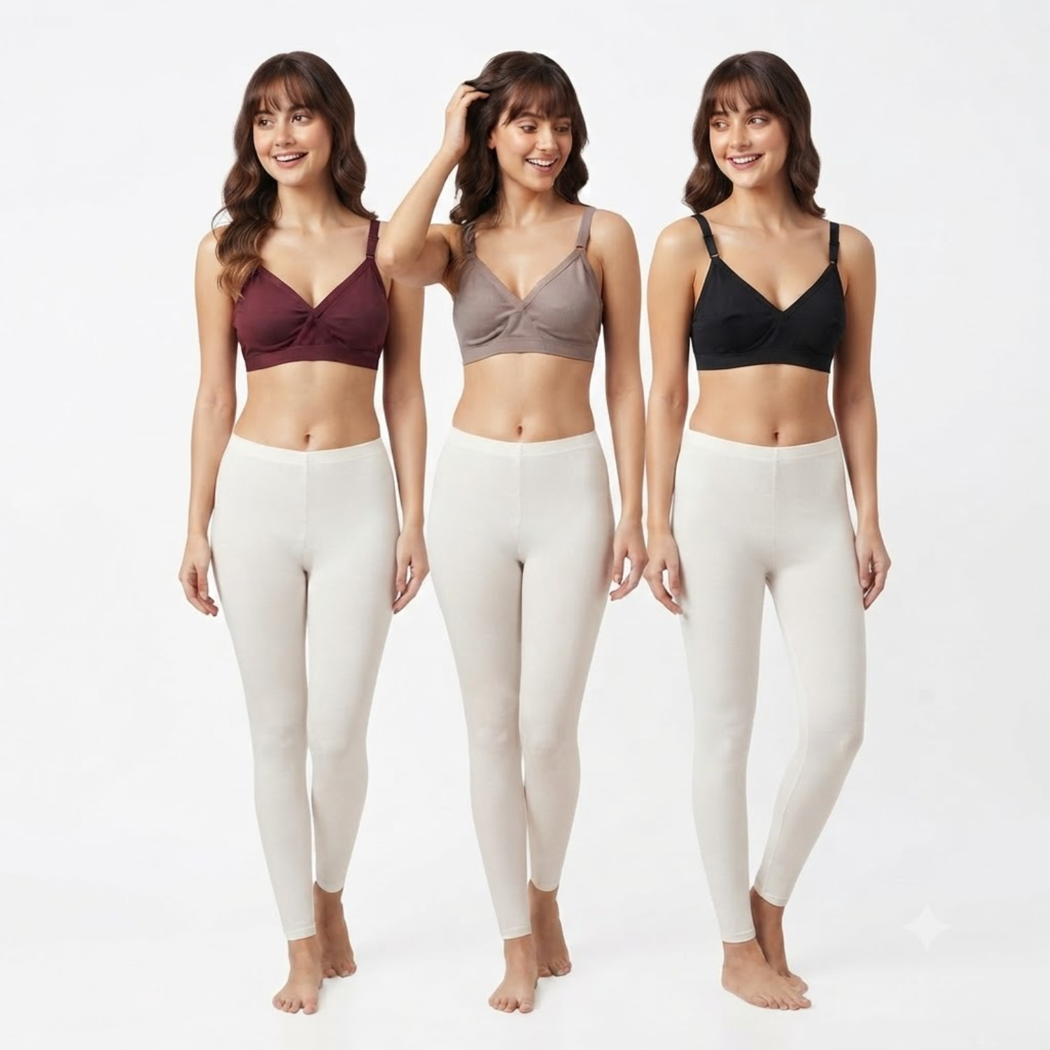 Elen Vosky Bra for Women (Pack of 3) | Seamless Non-Padded Bra|Breathable Cotton Fabric | Comfortable Everyday Wear | Wireless Support