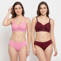 Elen Vosky Women’s Lingerie Set(Pack of 2) | Bra Panty Set with Strappy Detailing |Breathable Cotton Lycra Fabric | Seamless Padded Bra with Lace Bottom Band