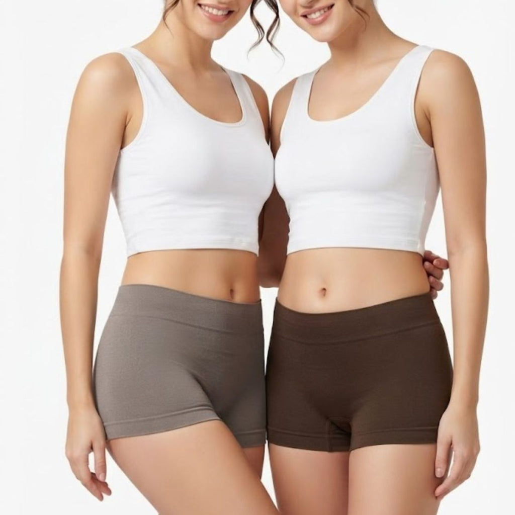 Premium Mid Waist Seamless Shorts for Girls and Women Spandex Boy Shorts Panties (Pack of 2)(2011-BR-GY)