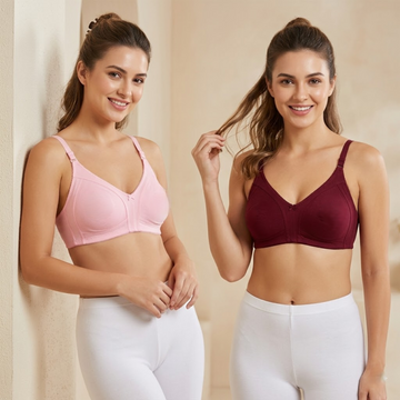 Elen Vosky Non Padded Bra for Women (Pack of 2) | Wirefree Seamless Bra with Adjustable Straps | Soft Support Breathable Cotton Lycra Bra for Everyday Wear (Copy) (Copy)