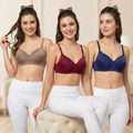 Elen Vosky Bra for Women | Seamless, Padded Bra | Comfortable Everyday Wear | Push-Up Seamless Adjustable Shoulder Bra| Lightly Lined Wireless Support | Breathable Cotton Lycra Fabric Pack of 3
