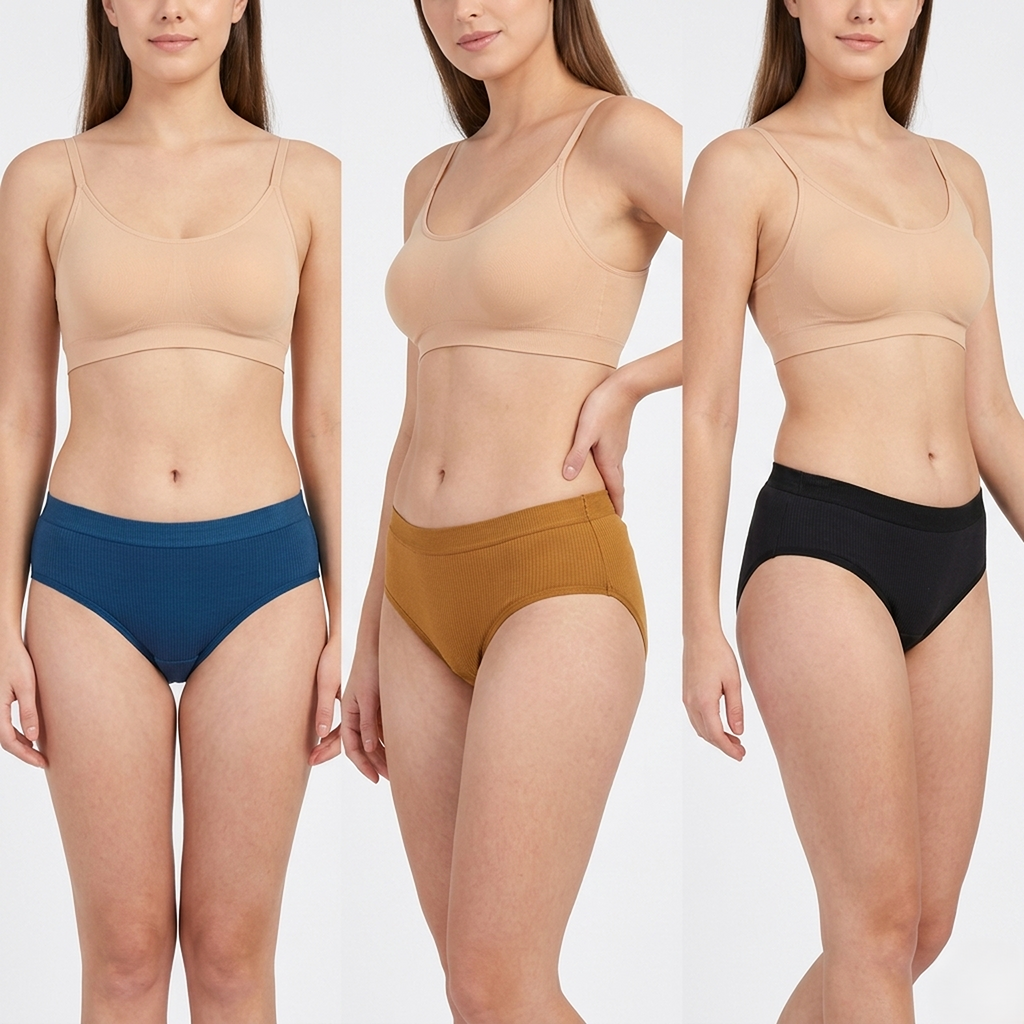 Elen Vosky Women Cotton Panties Pack of 3 | Breathable Cotton Lycra Fabric | Full Coverage Panty Set | Mid Rise Stretch Fit | Anti Odor & Sweat Absorbent | women innerwear