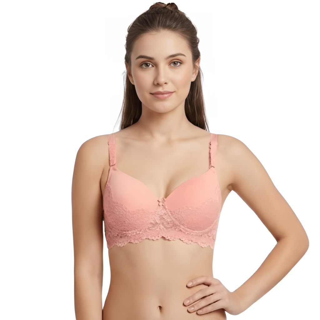 Elen Vosky Lace Design Bra for Women | Seamless Padded Bra with Lace Bottom Band | Adjustable strap bra | Comfortable Everyday Wear | Breathable Cotton Lycra Fabric