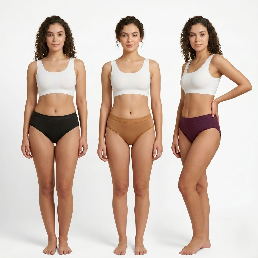 Elen Vosky Women Cotton Panties Pack of 3 | Breathable Cotton Lycra Fabric | Full Coverage Panty Set | Mid Rise Stretch Fit | Anti Odor & Sweat Absorbent | women innerwear
