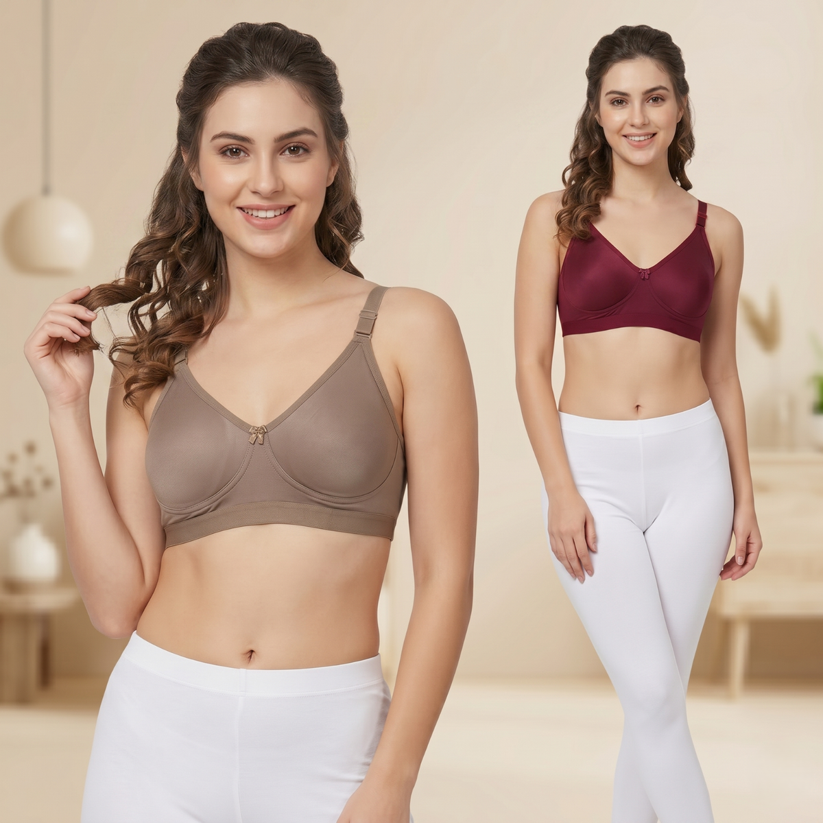 Elen Vosky Non-Padded Bra for Women (Pack of 2) | Seamless Wireless | 3-Hook Back Closure | Adjustable Shoulder Straps | Breathable Cotton Lycra Fabric | Everyday Wear