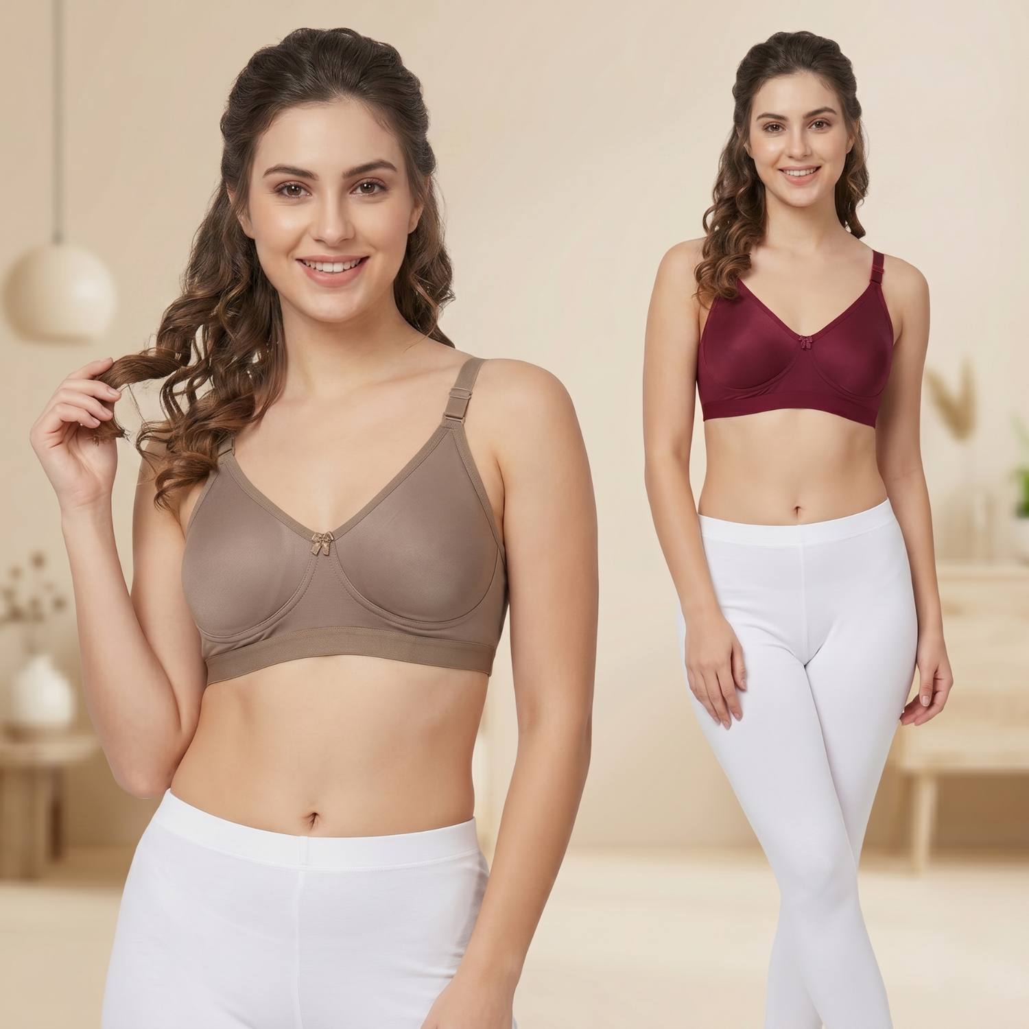 Elen Vosky Non-Padded Bra for Women (Pack of 2) | Seamless Wireless | 3-Hook Back Closure | Adjustable Shoulder Straps | Breathable Cotton Lycra Fabric | Everyday Wear