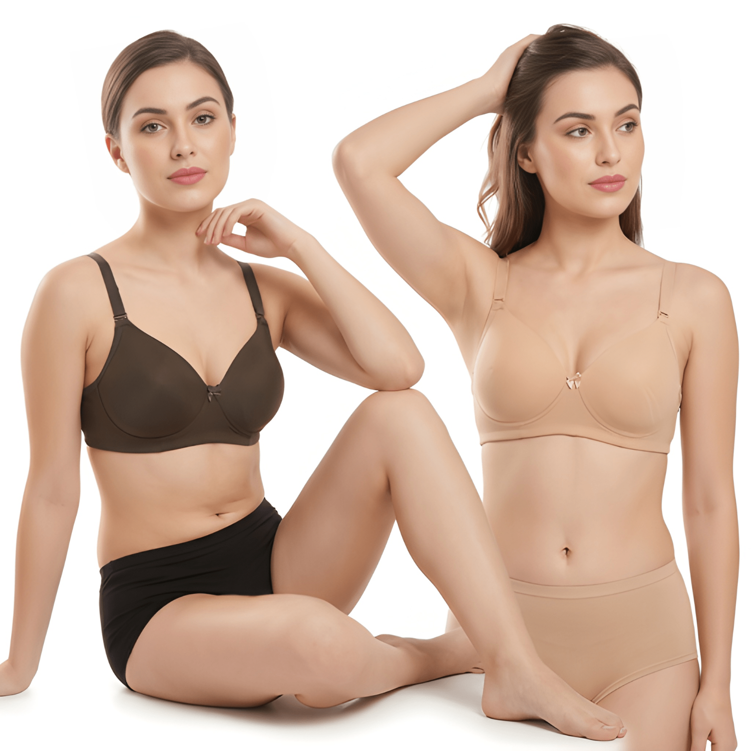Elen Vosky Padded Bra for Women (Pack of 2) | Push-Up Seamless Adjustable Shoulder Bra | Comfortable Everyday Wear | Lightly Lined Wireless Support | Soft Breathable Lingerie