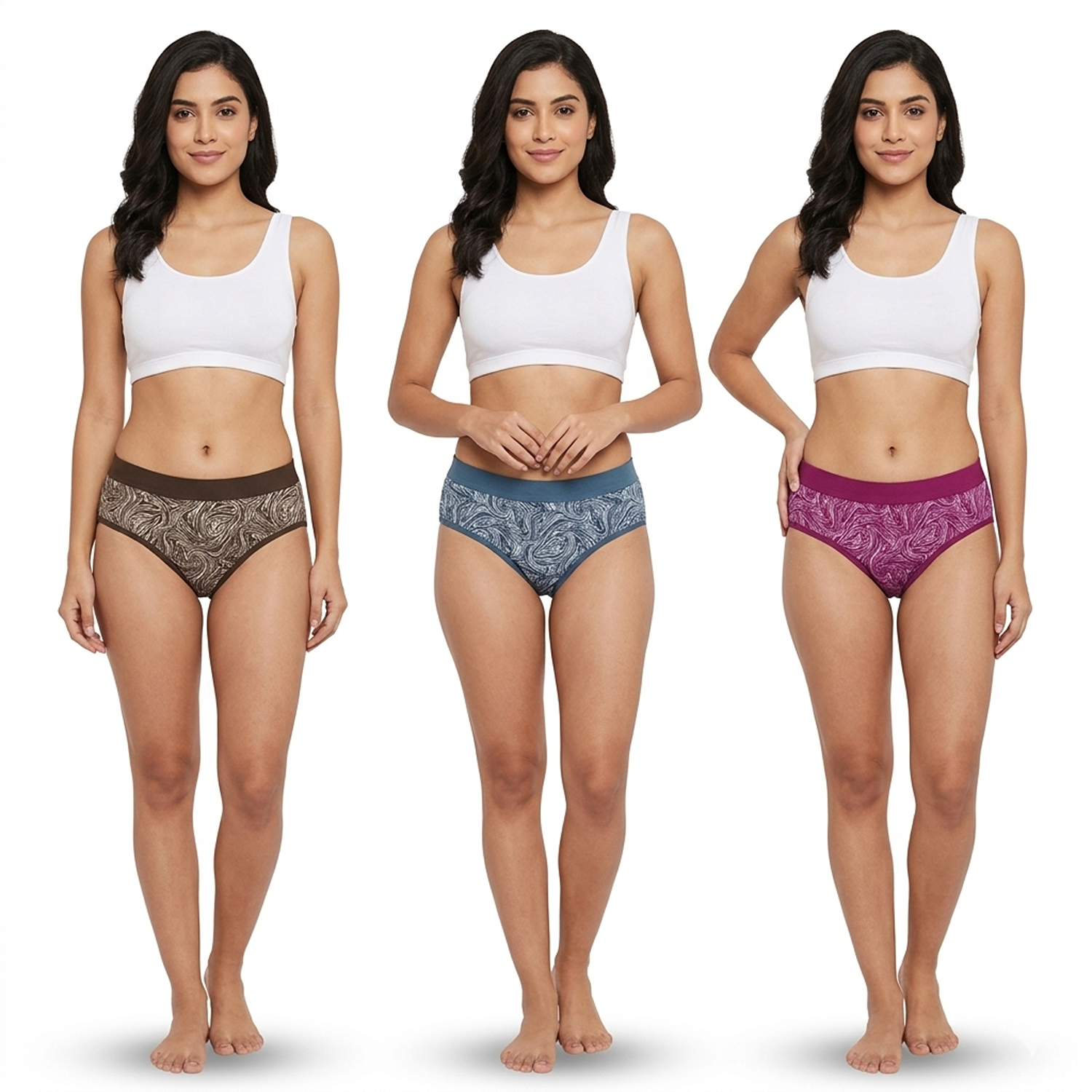 Elen Vosky Women’s Cotton Hipster Panties Pack of 3 | Breathable Cotton Lycra Fabric | Mid Rise Comfort Fit | Full Coverage Innerwear | Stretch Waistband | Anti Odor, Everyday Wear