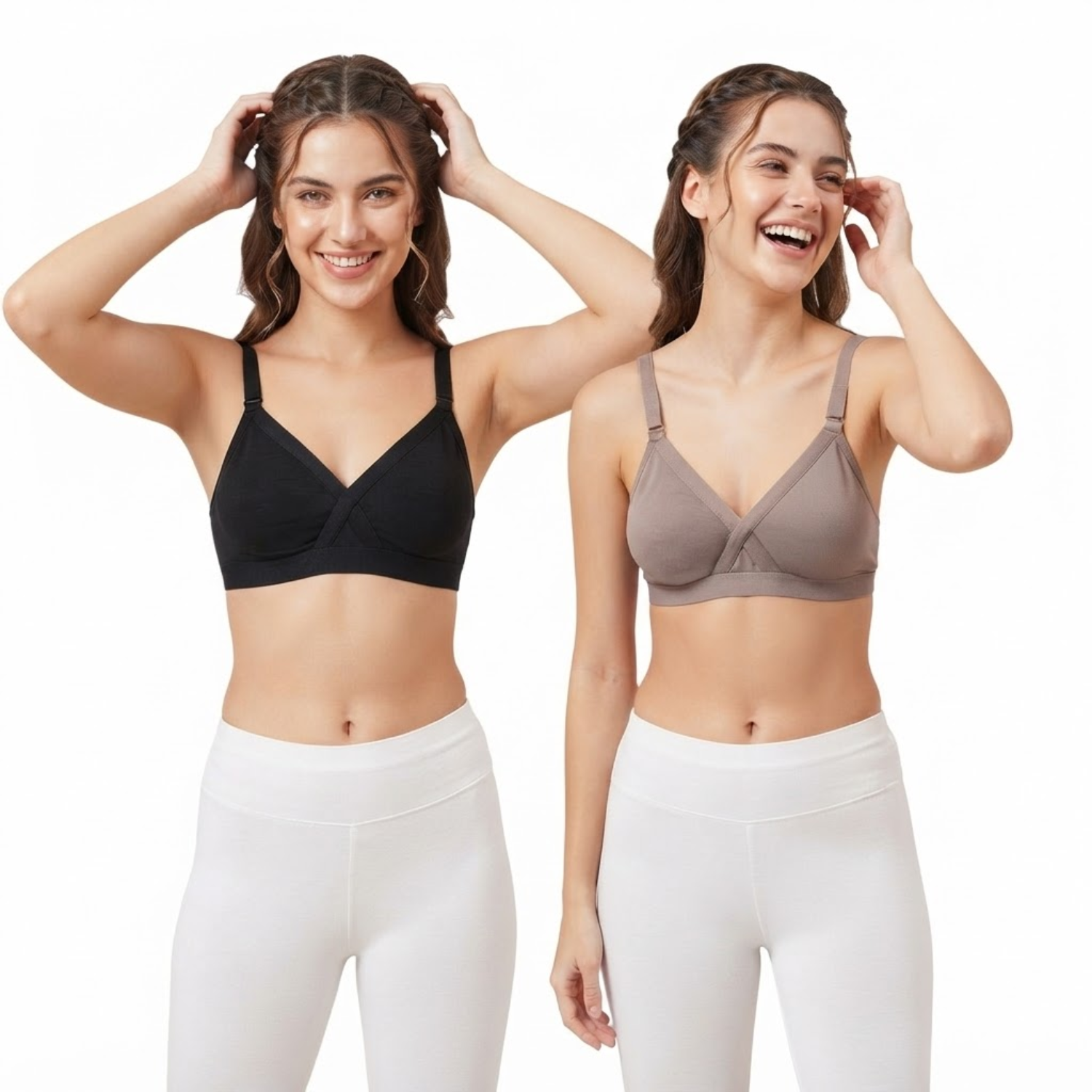 Elen Vosky Bra for Women (Pack of 2) | Seamless Non-Padded Bra|Breathable Cotton Fabric | Comfortable Everyday Wear | Wireless Support