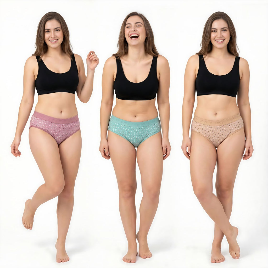 Elen Vosky Hipster Panties for Women Pack of 3 | Breathable Cotton Lycra Fabric | Full Coverage Innerwear | Stretch Grip Fit | Anti Odor Antimicrobial & Stain Release Ladies Innerwear